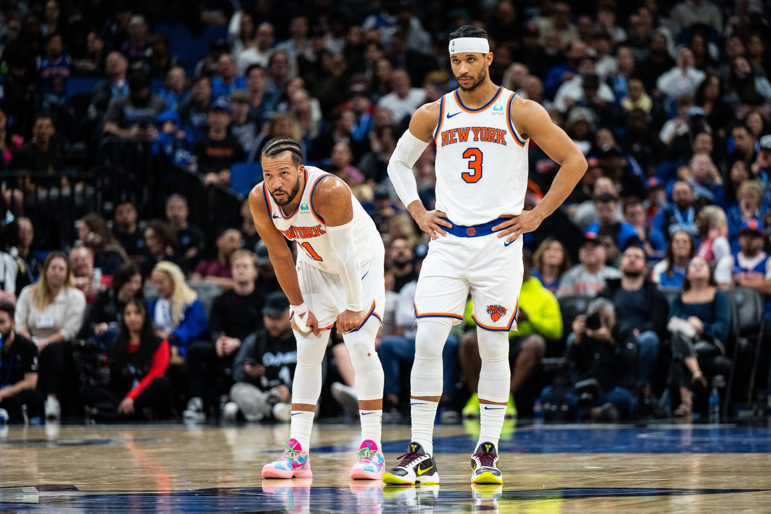 New York Knicks: Josh Hart Savagely Clowns Tyrese Haliburton After Indiana Pacers Sweep 1 Feb 14, 2024; Orlando, Florida, USA; New York Knicks guard Jalen Brunson (11) and guard Josh Hart (3) wait for the ball against the Orlando Magic in the second quarter at KIA Center. Mandatory Credit: Jeremy Reper-USA TODAY Sports