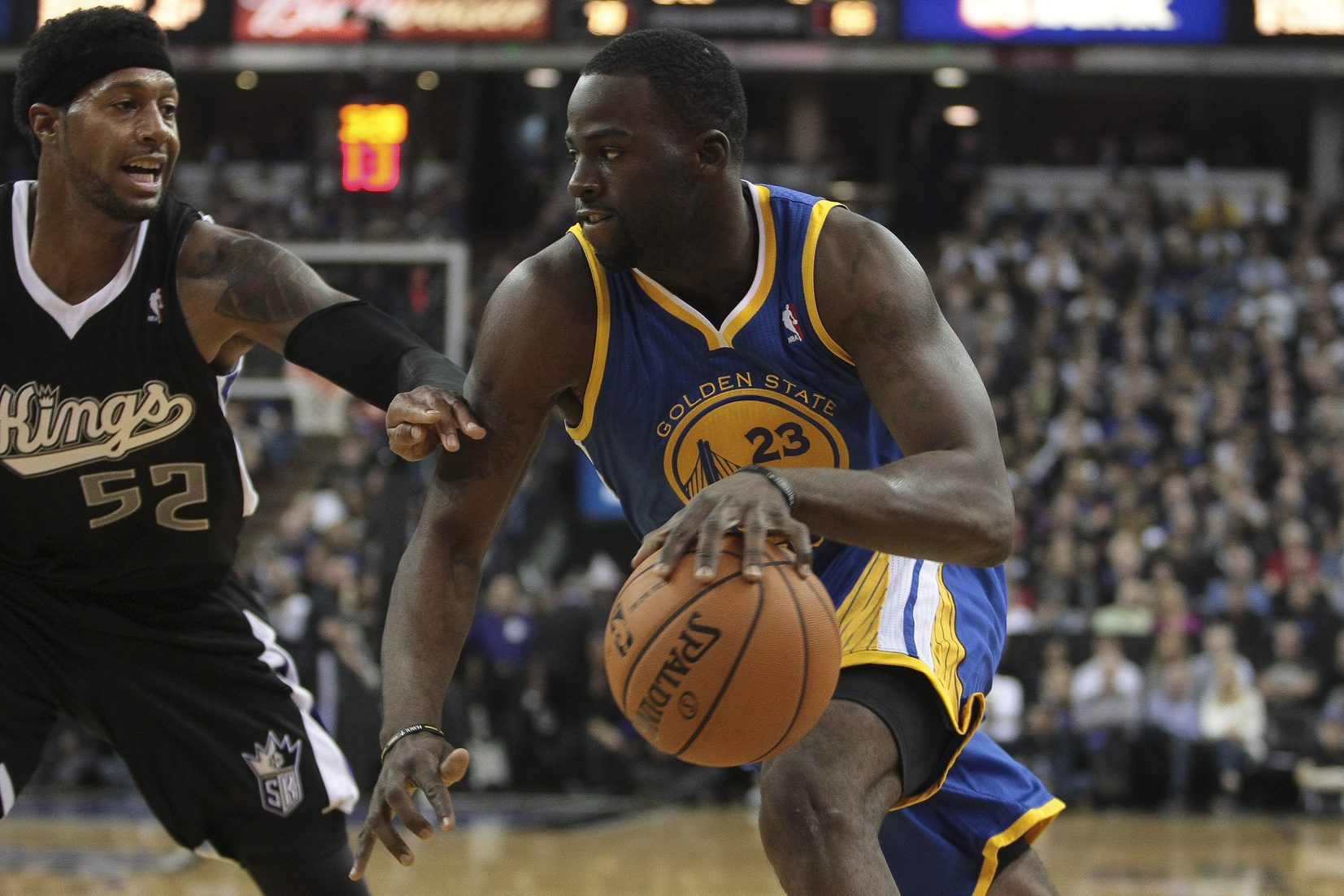 Golden State Warriors' Draymond Green Remembers 1 Hilarious Incident with Former Star Big Man 3 November 05, 2012; Sacramento, CA, USA; Golden State Warriors small forward Draymond Green (23) drives against Sacramento Kings power forward James Johnson (52) during the third quarter at Sleep Train Arena. The Sacramento Kings defeated the Golden State Warriors 94-92. Mandatory Credit: Kelley L Cox-USA TODAY Sports