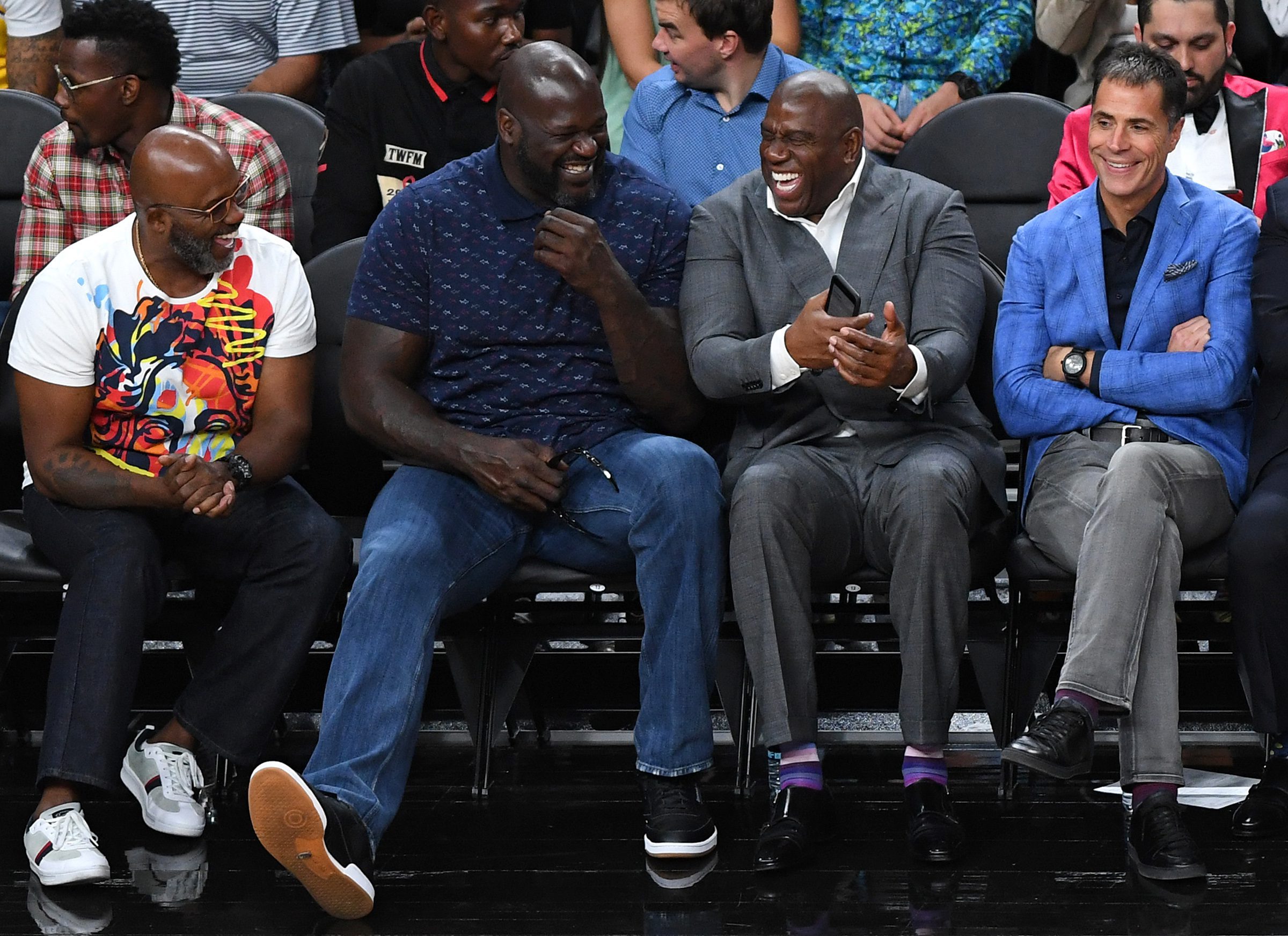 "Is It True?": Magic Johnson Asks For Validity Of Stephen A. Smith's POTUS Ambition 3 Magic Johnson and Shaquille O'Neal