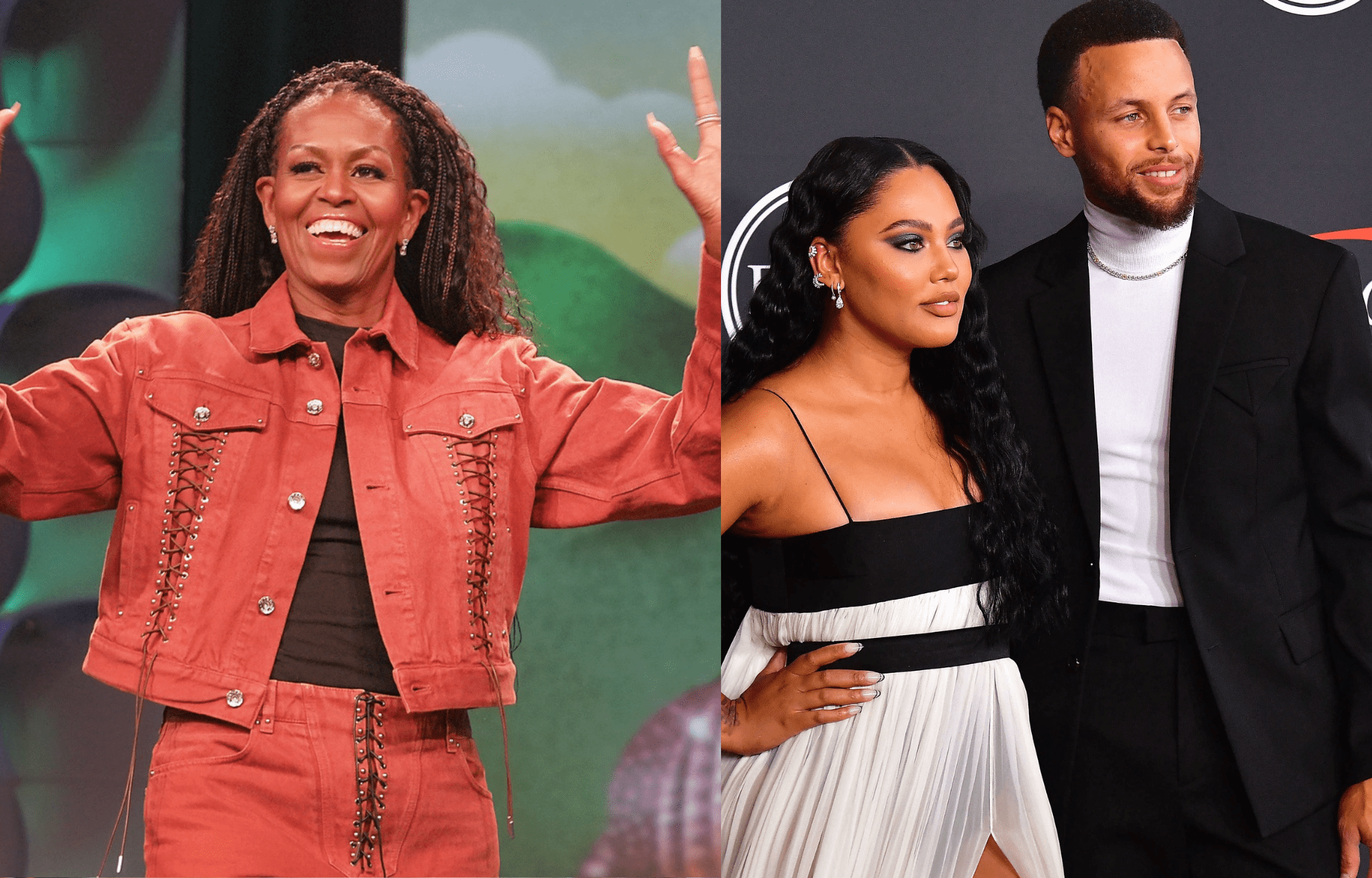 Michelle Obama Gives Props To Steph Curry's Wife Ayesha Curry On Plezi Hydration Positive Reviews 1 Former First Lady Michelle Obama with NBA star Steph Curry and wife Ayesha Curry. Photo credits: Imagn