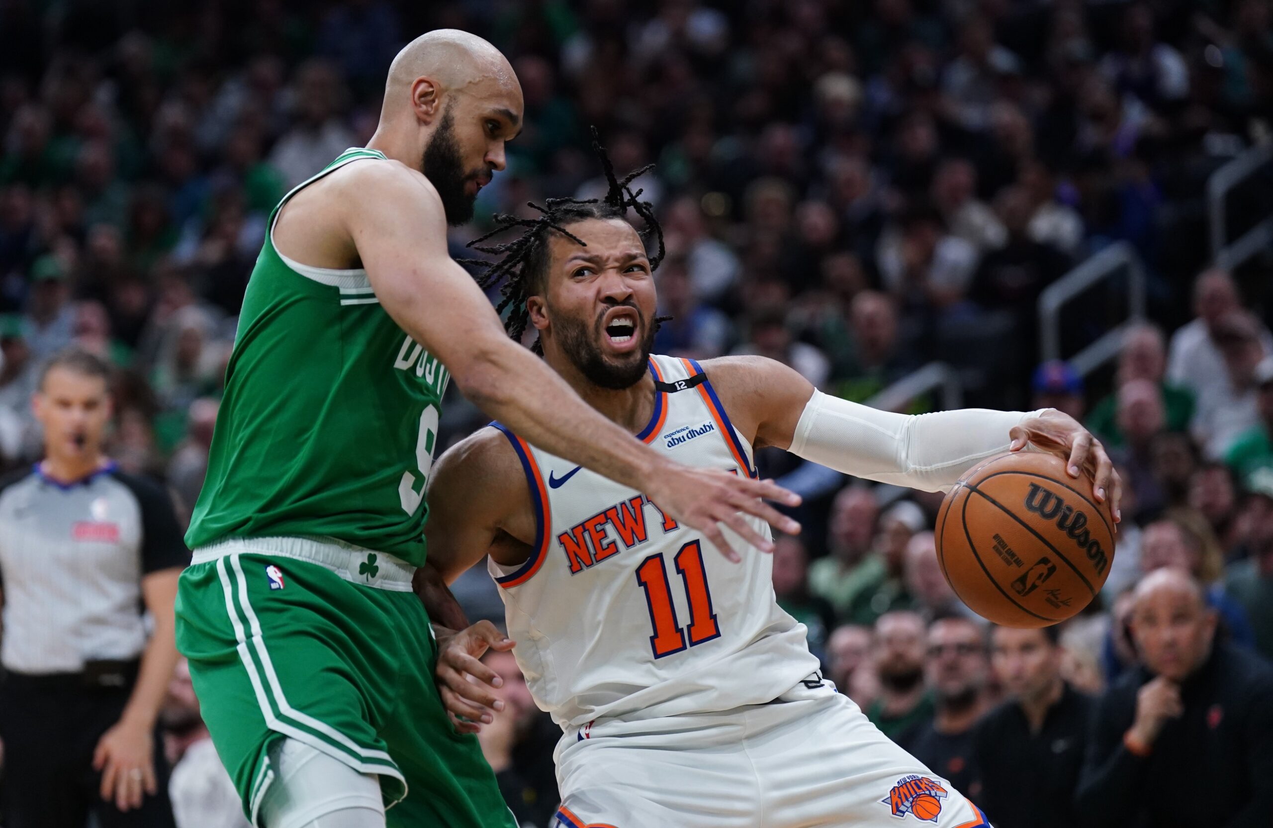 New York Knicks: Sportsbook Explains Why the Team Remains the Betting Underdogs Vs. Boston Celtics Despite 2-0 Lead 1 Boston Celtics guard Derrick White (9) defends against New York Knicks guard Jalen Brunson (11) in the second quarter during game two of the second round for the 2025 NBA Playoffs at TD Garden.
