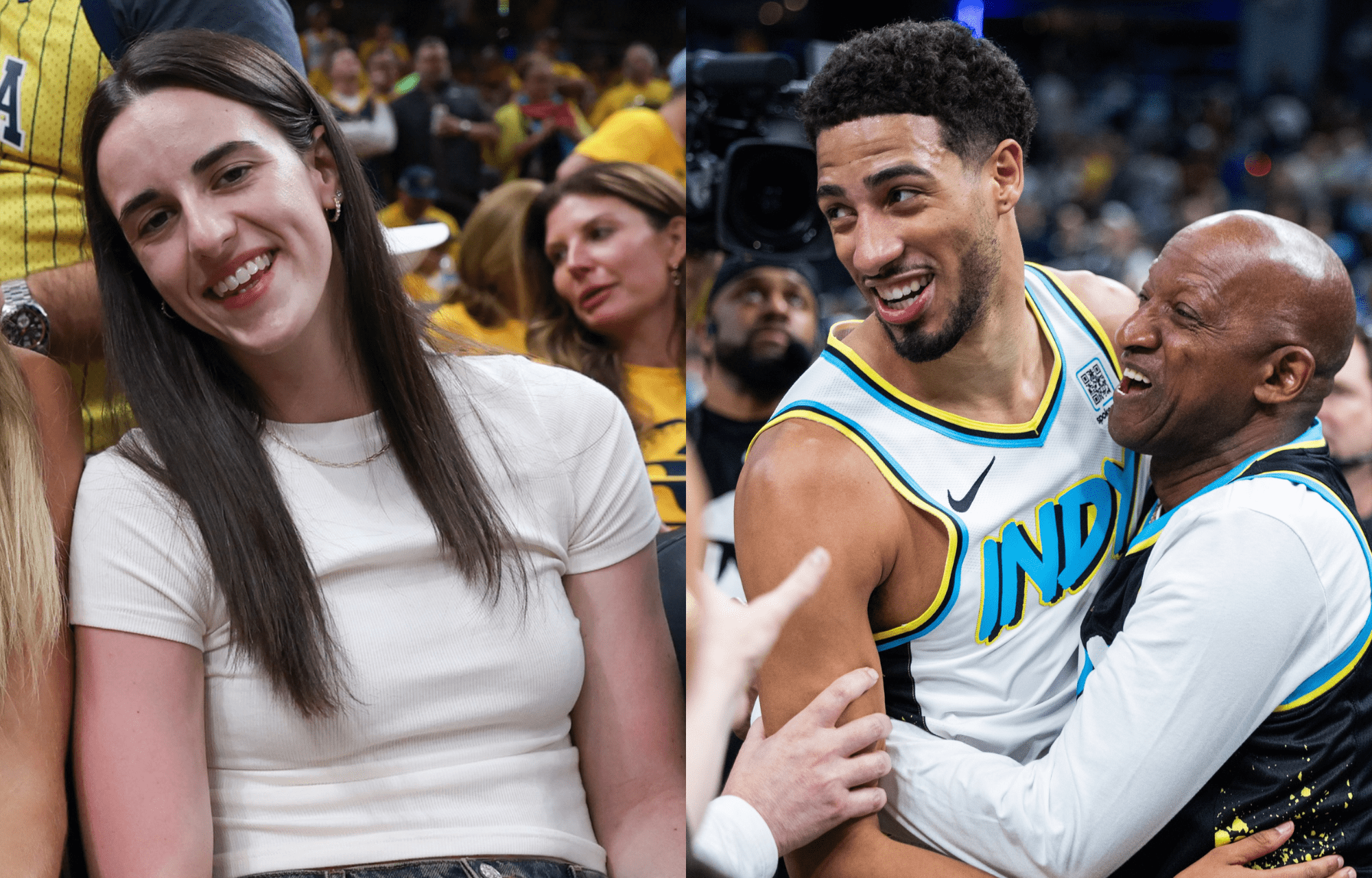 "That's Something I'm Trying To Navigate": Caitlin Clark Reveals Absorbing Basketball Knowledge From Tyrese Haliburton, Improving How To Battle A Full Court Press 2 WNBA super star Caitlin Clark (left) and NBA super star Tyrese Haliburton wtih Dad, John Haliburton. Photo credits: Imagn
