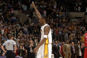 January 22nd, 2006; Los Angeles, California, USA; Kobe Bryant walks off the court after scoring 81 points in a single game against the Toronto Raptors. Mandatory Credit:cNoah Graham-Getty Images