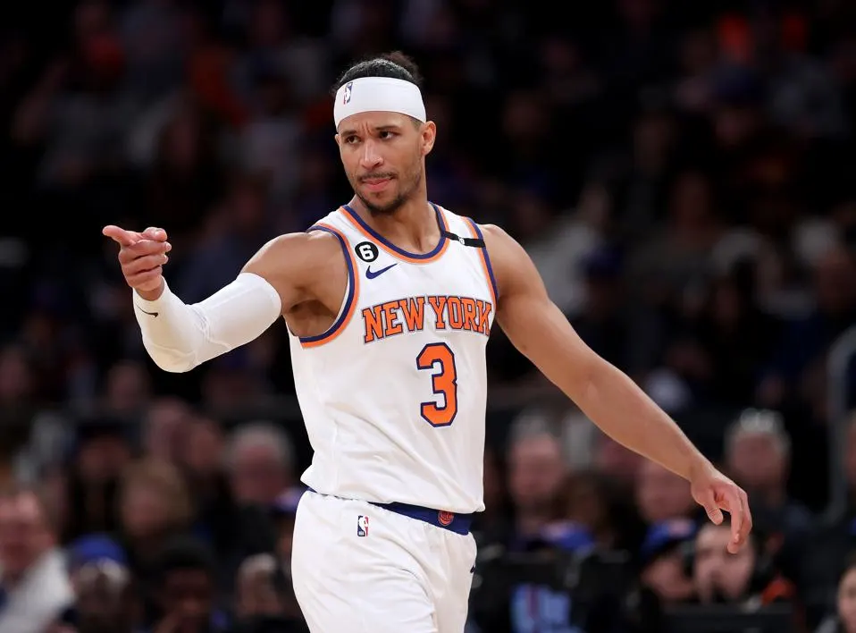 April 9th, 2023; New York City, New York, USA; Josh Hart of the New York Knicks reacts after he is given a double technical foul and ejected from the game in the fourth quarter against the Indiana Pacers at Madison Square Garden. Mandatory Credit: Elsa-Getty Images 