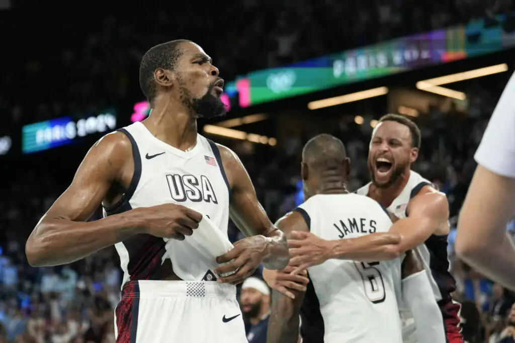 LeBron James Gives Huge Pep Talk To Team USA Heading To Gold Medal Match With Victor Wembanyama, France 2 team usa stephen curry kevin durant lebron james