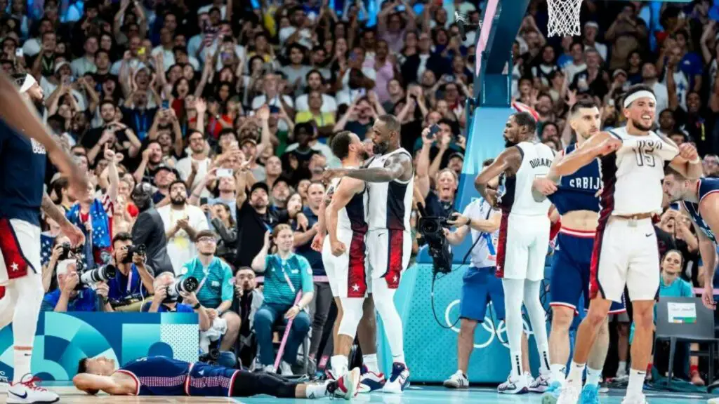 LeBron James Gives Huge Pep Talk To Team USA Heading To Gold Medal Match With Victor Wembanyama, France 3 tema usa olympics serbia