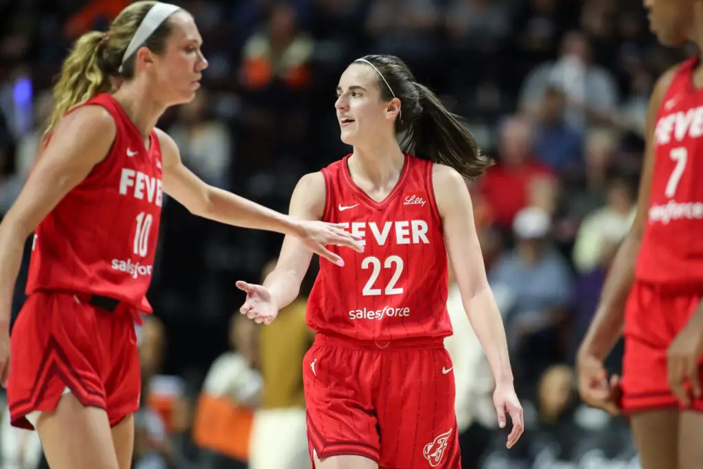 "Her Days With The Fever Are Numbered" Caitlin Clark's New Team Exploding On Internet Per Fans 2 Sep 25, 2024; Uncasville, Connecticut, USA; Indiana Fever guard Caitlin Clark (22) reacts during the second half against the Connecticut Sun during game two of the first round of the 2024 WNBA Playoffs at Mohegan Sun Arena. Mandatory Credit: Paul Rutherford-Imagn Images