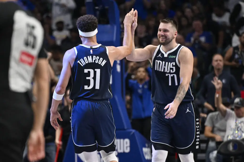 Incredible Klay Thompson Stats for Dallas Mavericks Vs Spurs As He Sets Record in Debut With 6 Threes 3 Klay Thompson and Luka Doncic of Dallas Mavericks