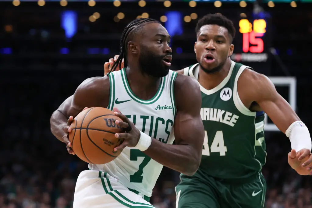 Bucks' Giannis Antetokounmpo Responds to Being Called 'A Child' By Jaylen Brown For Gotcha Moment in 113-107 Loss - 'I'll Do It Again' 1 Giannis Antetokounmpo, Jaylen Brown, Bucks