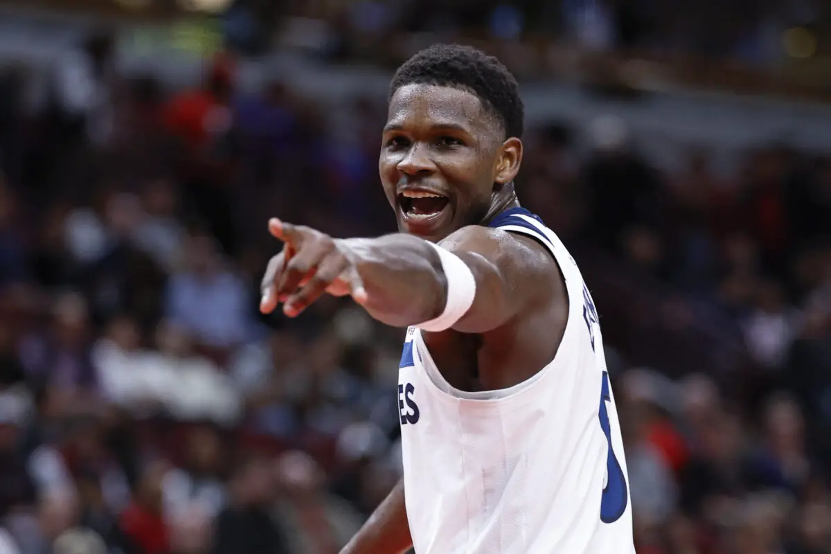 Minnesota Timberwolves: Anthony Edwards' Wish to Play Against the Warriors in the Playoffs Resurfaces 3 Nov 7, 2024; Chicago, Illinois, USA; Minnesota Timberwolves guard Anthony Edwards (5) reacts after scoring against the Chicago Bulls during the second half at United Center. Mandatory Credit: Kamil Krzaczynski-Imagn Images