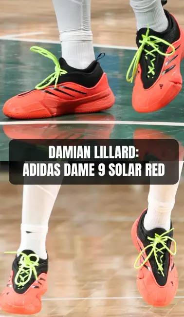 Top 5 kicks from Sunday: Adidas on the Court 1 Damian Lillard in a pair of Adidas Dame 9 Solar Red.