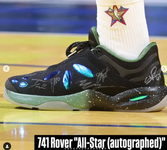2025 All-Star Game Kicks 6 Jaylen Brown in a pair of autographed 741 Rover.