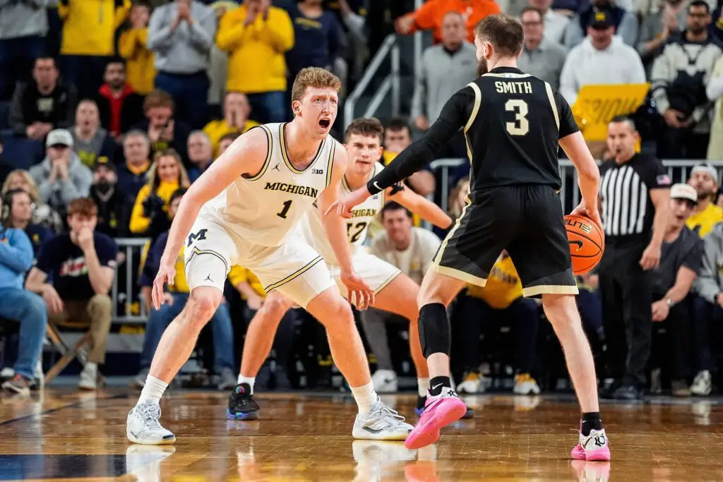 College Basketball Fans Call For Refs Suspension After Ejection During Top 10 Upset 3 Michigan Basketball, Danny Wolf, Michigan Wolverines