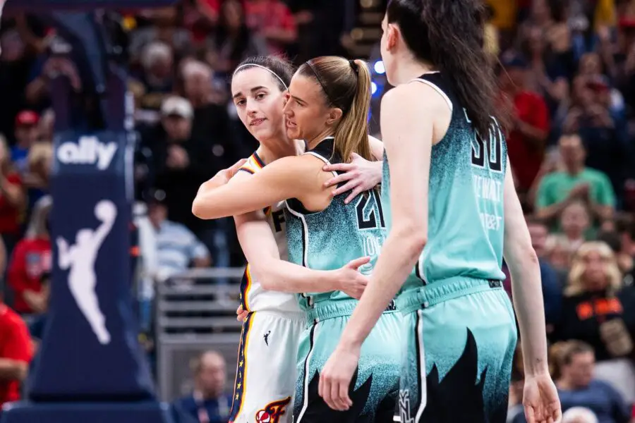 Breaking: Devastating Caitlin Clark Injury News Infuriates Fans, Indiana Fever 2 May 24, 2025; Indianapolis, Indiana, USA; Indiana Fever guard Caitlin Clark (22) and New York Liberty guard Sabrina Ionescu (20) before the game at Gainbridge Fieldhouse. Mandatory Credit: Trevor Ruszkowski-Imagn Images